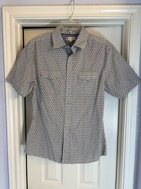 Smash Geo-Print Men’s Short-Sleeve Button-Down Cotton Shirt Blue/White/Brown